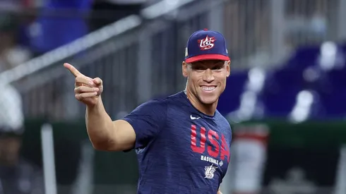 Aaron Judge of United States gestures before the game vs Dominican Republic.
