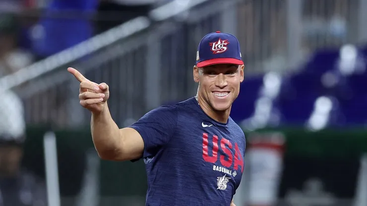 Aaron Judge of United States gestures before the game vs Dominican Republic.