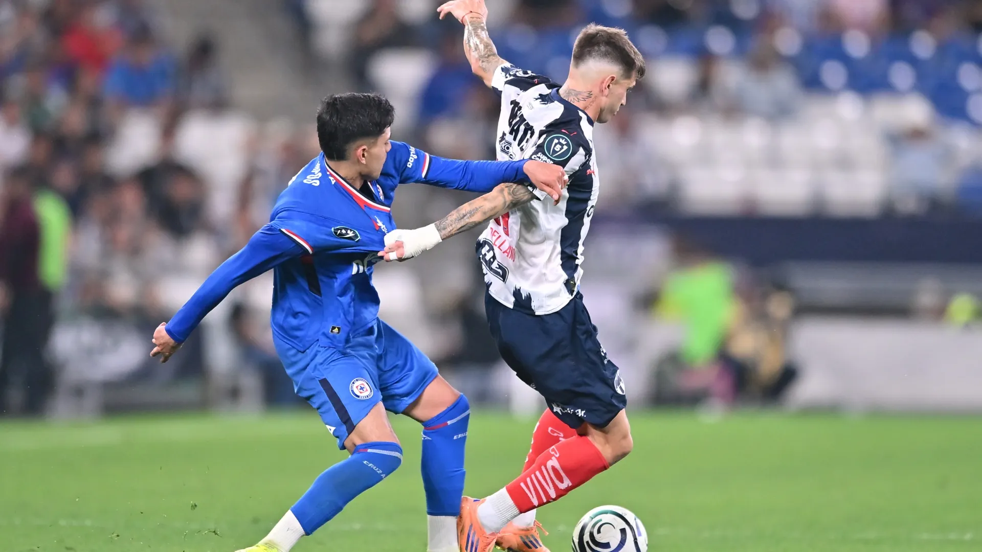 Luca Orellano of CF Monterrey fights for the ball with Omar Campos of Cruz Azul – Azael Rodriguez/Getty Images