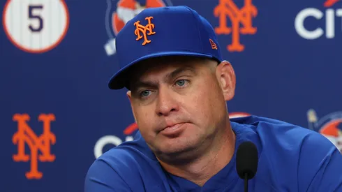 Manager Carlos Mendoza of the New York Mets speaks to media.