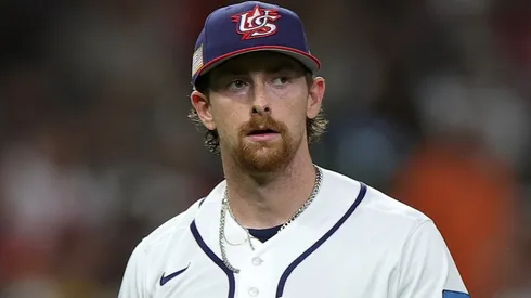 Nolan McLean #26 of Team United States reacts after pitching against Team Italy.