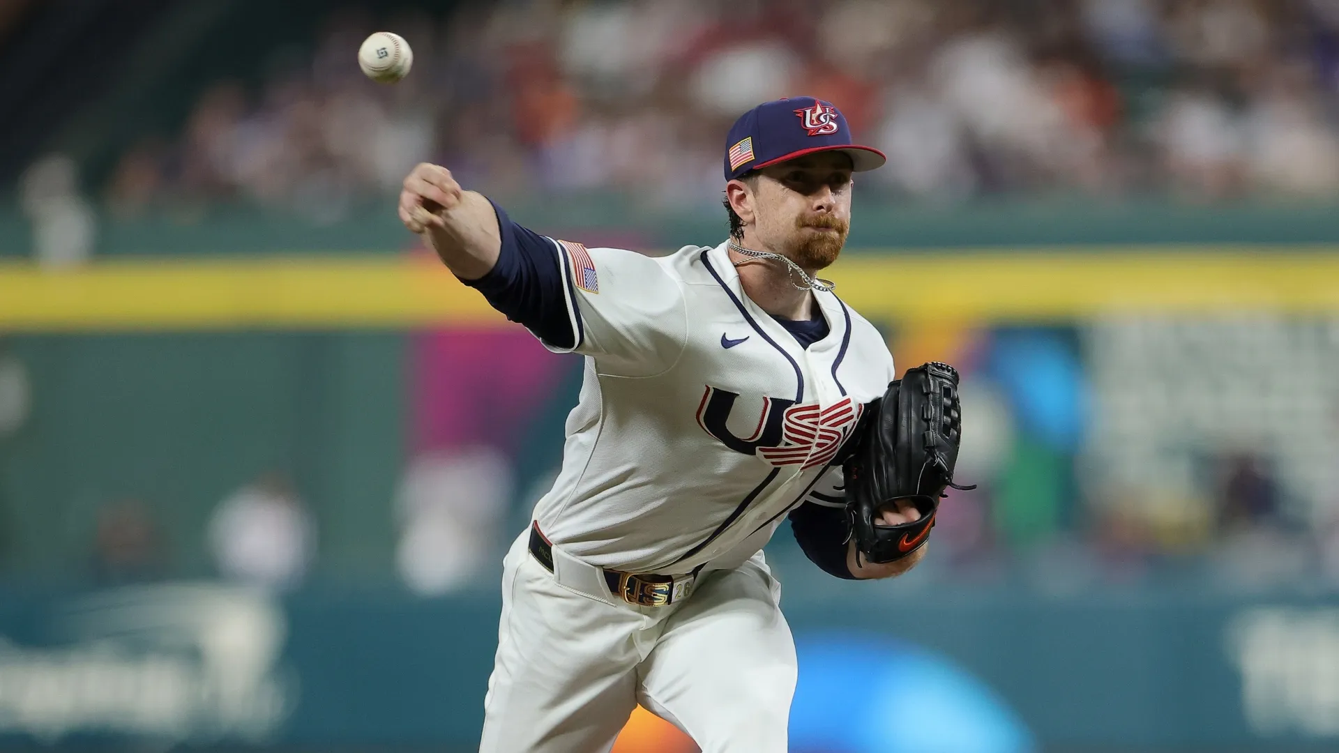 Nolan McLean #26 of Team United States delivers a pitch against Team Italy. Alex Slitz/Getty Images