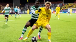 Ousmane Diomande of Sporting CP and Sondre Auklend of Bodo/Glimt in 2026.