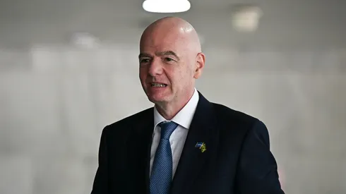 FIFA President Gianni Infantino speaks to the press.