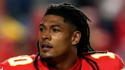 Isiah Pacheco before a Chiefs game.