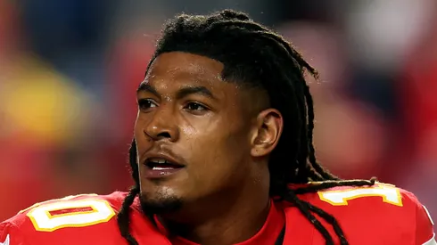 Isiah Pacheco before a Chiefs game.