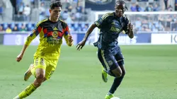 Aaron Mejia #18 of Club America and Philippe Christ Nathan Ndinga Ossibadjouo #20 of the Philadelphia Union.