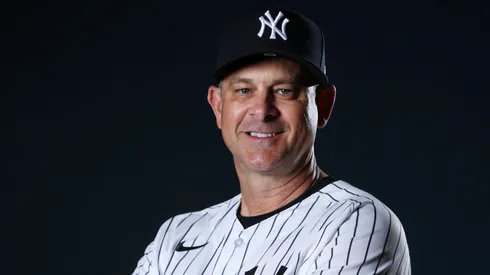Aaron Boone poses for a photo during New York Yankees Photo Day.
