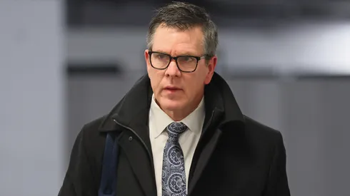 Head coach Mike Sullivan of the New York Rangers arrives for the game.