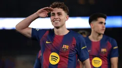 Fermin Lopez celebrates a goal for Barcelona.