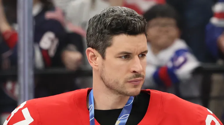 Sidney Crosby during medal ceremony at 2026 Winter Olympics