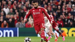 Mohamed Salah of Liverpool takes a penalty.