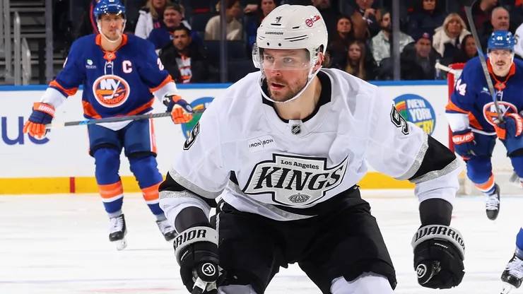 Adrian Kempe #9 of the Los Angeles Kings skates against the New York Islanders in 2026.