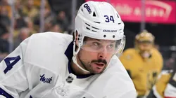 Auston Matthews #34 of the Maple Leafs skates against the Golden Knights.
