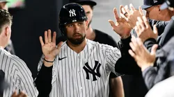 J.C. Escarra #25 of the Yankees celebrates with teammates.