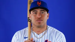 Francisco Alvarez #4 of the Mets poses for a photo during the Photo Day.
