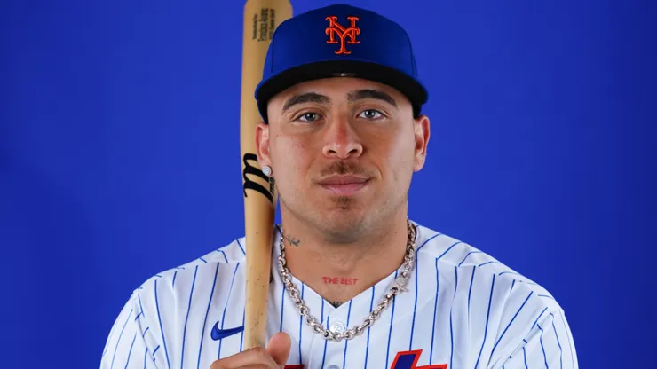 Francisco Alvarez #4 of the Mets poses for a photo during the Photo Day.