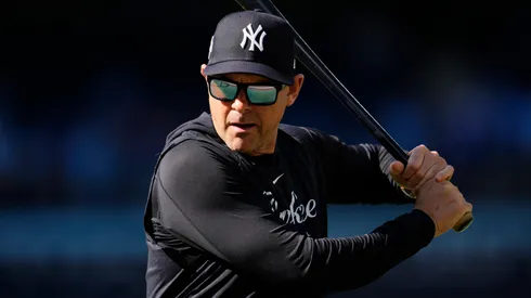 Aaron Boone #17 of the New York Yankees takes batting practice.