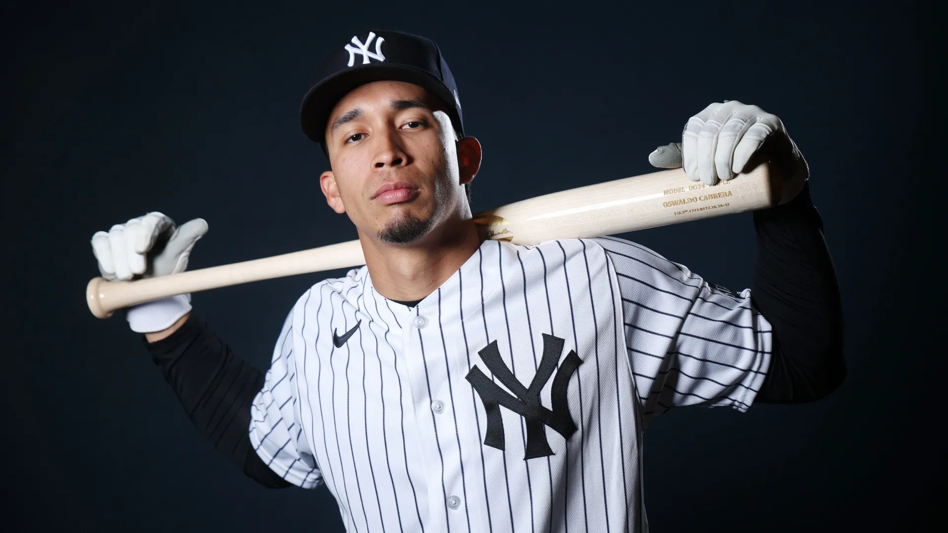 Oswaldo Cabrera #95 of the Yankees poses for a photo during Photo Day. Chris Graythen/Getty Images