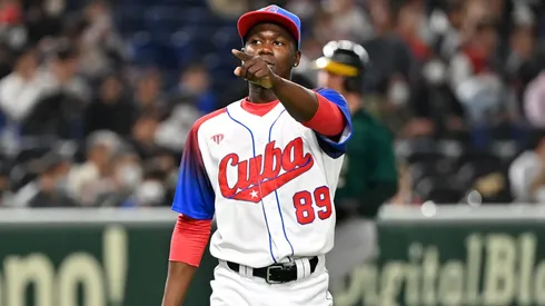 Livan Moinelo #89 of Cuba reacts after the eighth inning during the World Baseball Classic.