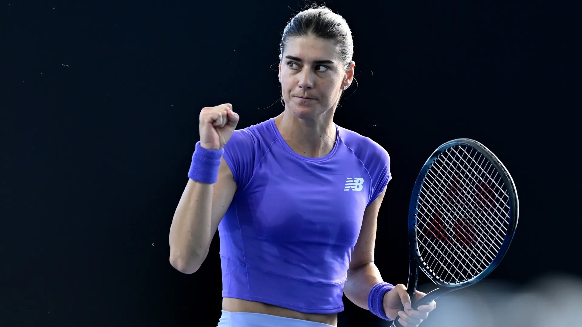 Sorana Cirstea celebrates a point in her first round Women’s Singles match in 2026 (Source: Albert Perez/Getty Images)