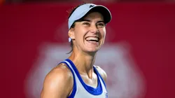Sorana Cirstea celebrates after winning her match against Ajla Tomljanovic in 2025.