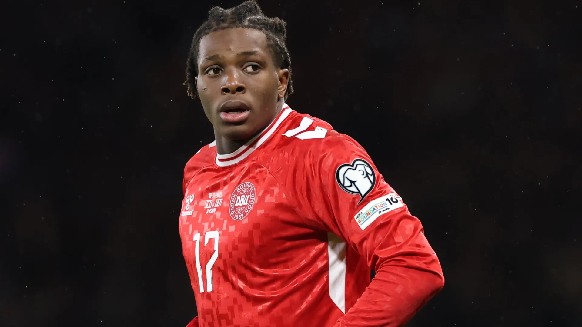 Victor Froholdt of Denmark is seen during the FIFA World Cup 2026 qualifier match in 2025 (Source: Ian MacNicol/Getty Images)
