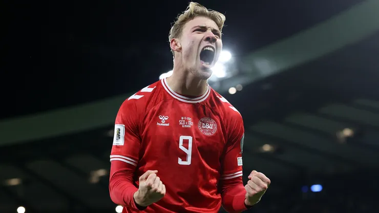 Rasmus Hojlund of Denmark during the FIFA World Cup 2026 qualifier match in 2025.