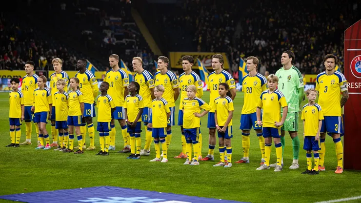 Players of Sweden in a lineup prior to the FIFA World Cup 2026 qualifier match in 2025.