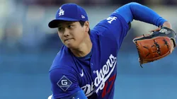 Shohei Ohtani #17 of the Dodgers on the mound against the Angels.