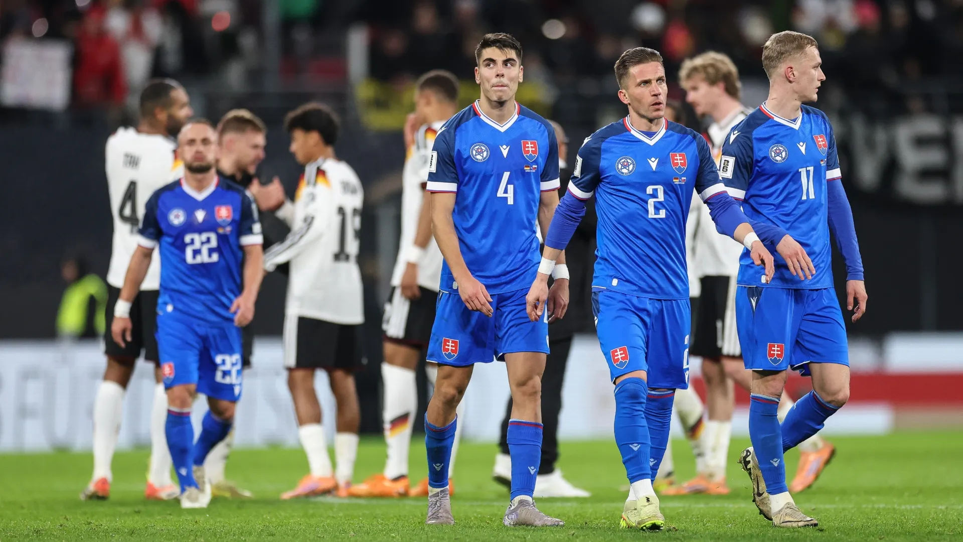 Players of Slovakia react following the FIFA World Cup 2026 qualifier match in 2025 (Source: Maja Hitij/Getty Images)