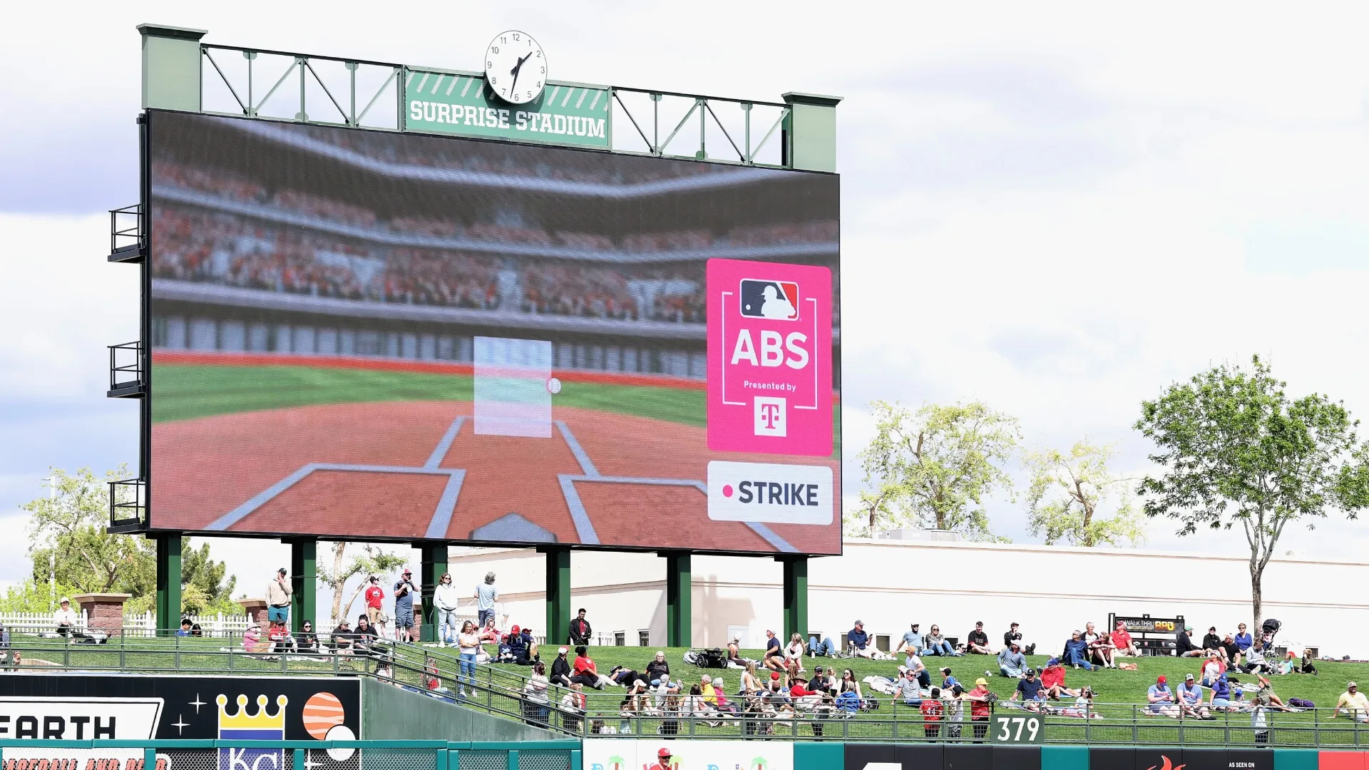 The video board displays the Automated Ball-Strike system in 2025 (Source: Christian Petersen/Getty Images)