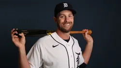 Austin Slater #15 of the Detroit Tigers poses for a photo.