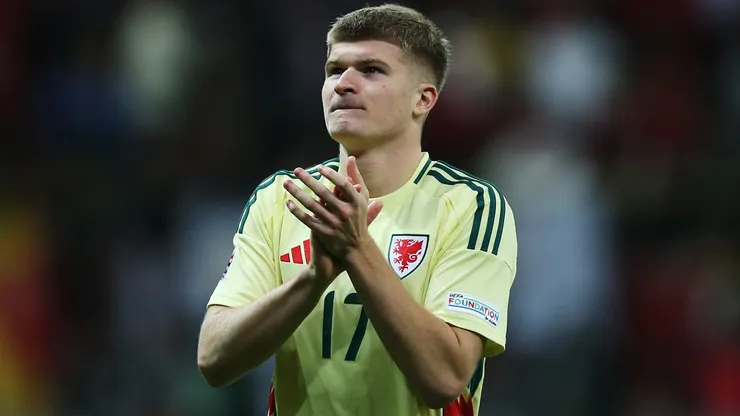 Jordan James of Wales during the UEFA Nations League 2024/25 League B Group B4 match in 2025.