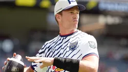 Tom Brady #12 of the Founders FFC warms up.