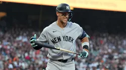 Aaron Judge #99 of the New York Yankees reacts.