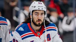 Mika Zibanejad warming up before a game for the NY Rangers