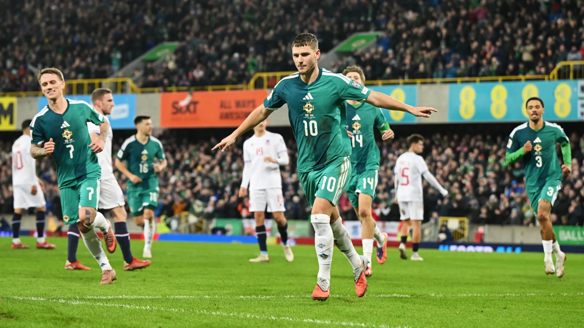 Jamie Donley of Northern Ireland celebrates a goal vs Luxembourg. (Getty Images)
