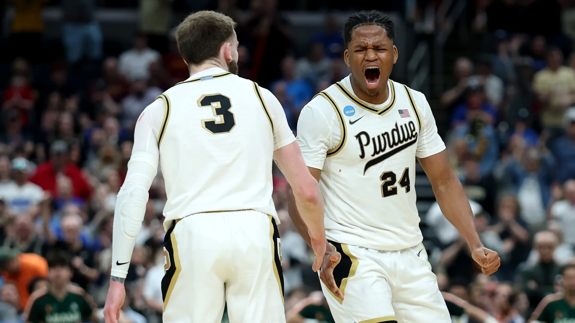 Gicarri Harris and Braden Smith of Purdue in March Madness 2026 (Source: Jamie Squire/Getty Images)