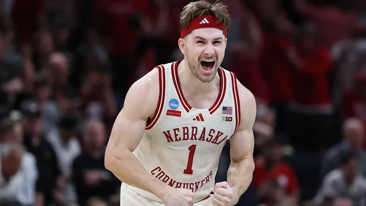 Sam Hoiberg #1 of the Nebraska Cornhuskers during the 2026 NCAA Men's Basketball Tournament.