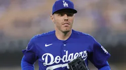 Freddie Freeman #5 of the Dodgers on field against the Angels.
