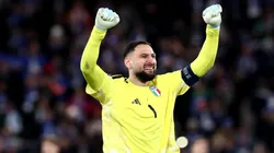 Gianluigi Donnarumma celebrates a goal for Italy.