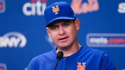 Carlos Mendoza of the New York Mets speaks during a press conference.