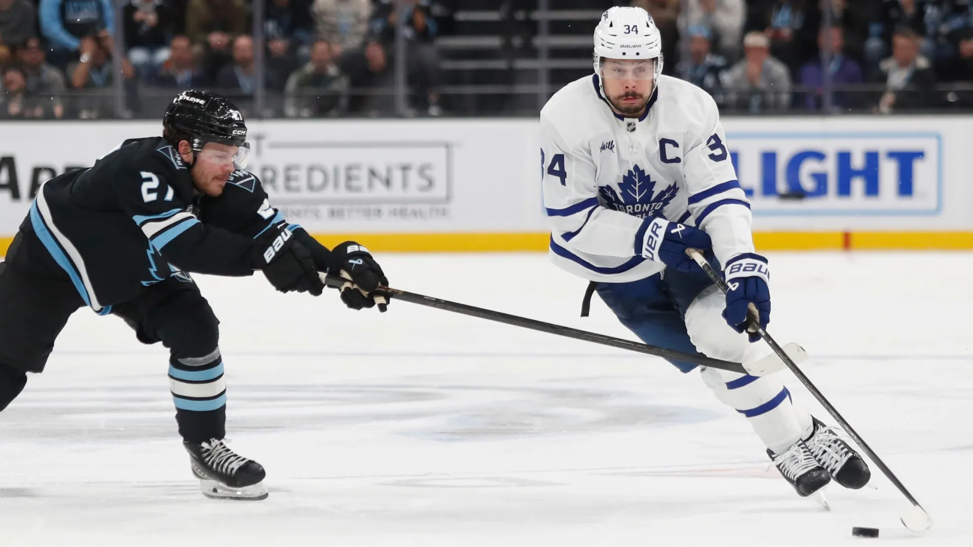 Auston Matthews #34 of the Toronto Maple Leafs in action. Emilee Chinn/Getty Images