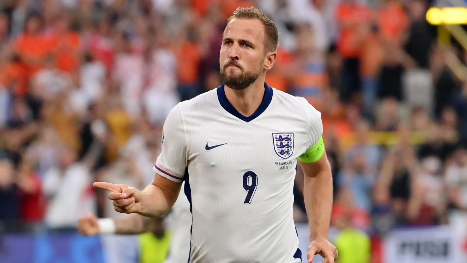 Harry Kane celebrates after scoring a goal for England. (Getty Images)
