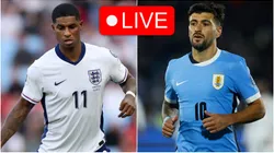 Marcus Rashford of England and Giorgian de Arrascaeta of Uruguay.