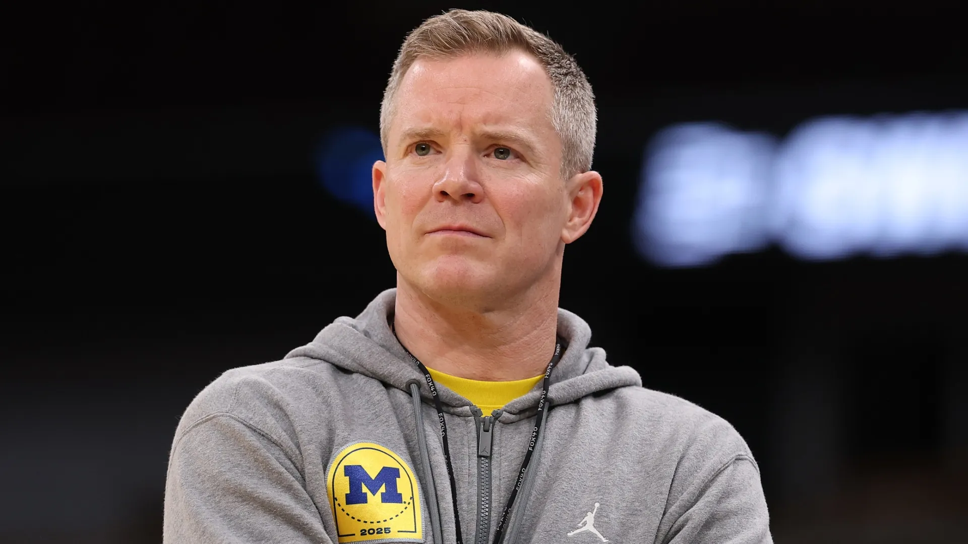 Head coach Dusty May of the Michigan Wolverines in 2026 March Madness (Source: Michael Reaves/Getty Images)