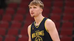 Winters Grady #10 of the Michigan Wolverines looks on during practice ahead of the NCAA Men's Basketball Tournament Sweet Sixteen.