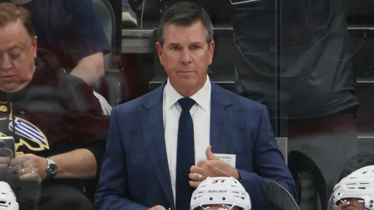 Head coach Mike Sullivan of the New York Rangers handles bench.