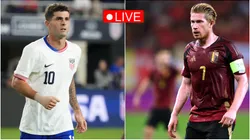 Christian Pulisic #10 of the United States and Kevin De Bruyne of Belgium